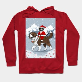 Christmas Cat Saint Bernard Ride Hoodie